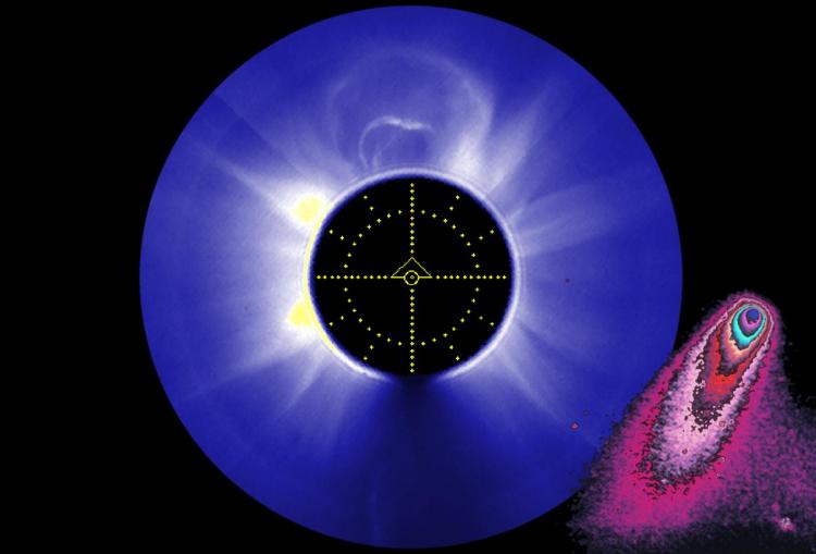 1980: HAO/NCAR designed and operated the coronagraph onboard the newly-launched Solar Maximum Mission (SMM) spacecraft. The coronagraph recorded over 1,300 CME events (such as the one in the above image, top-center) that helped scientists to better understand how these events form by measuring their basic properties and how they relate to other types of solar activity such as flares. The HAO coronagraph was also used to discover ten sungrazing comets belonging to the Kreutz sungrazer group, which formed when a comet broke up several centuries ago. In 1986, the HAO SMM coronagraph pointed towards Halley’s comet as it made its closest approach to the Sun, revealing new information about the conditions in the comet’s head and tail are effected by the solar wind, a steady stream of particles escaping from the Sun (above, lower-right).