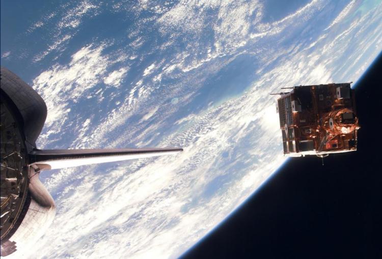 The Spartan spacecraft were a series of experiments carried by the Space Shuttle. The program was based on the idea of a simple, low-cost platform deployed from a space shuttle in orbit for a 2-3 day flight, then recovered and returned to Earth. Spartan 201 carried a coronagraph designed by HAO/NCAR. It was launched and retrieved by Space Shuttle astronauts five times between April 1993 and October 1998, and studied the Sun's extremely hot corona and the solar wind. The coronagraph was used to determine the density of the corona and to study explosive events in the Sun’s atmosphere known as Coronal Mass Ejections (CMEs). The Spartan 201 spacecraft now resides at the National Air and Space Museum.