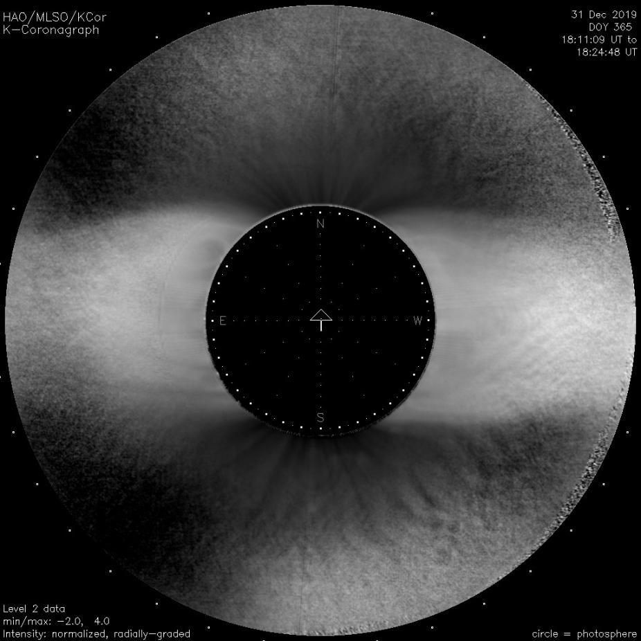 K-Cor image from 2019 showing the corona at solar minimum.