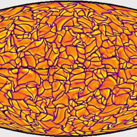 Convective patterns in a computer simulation of solar convection