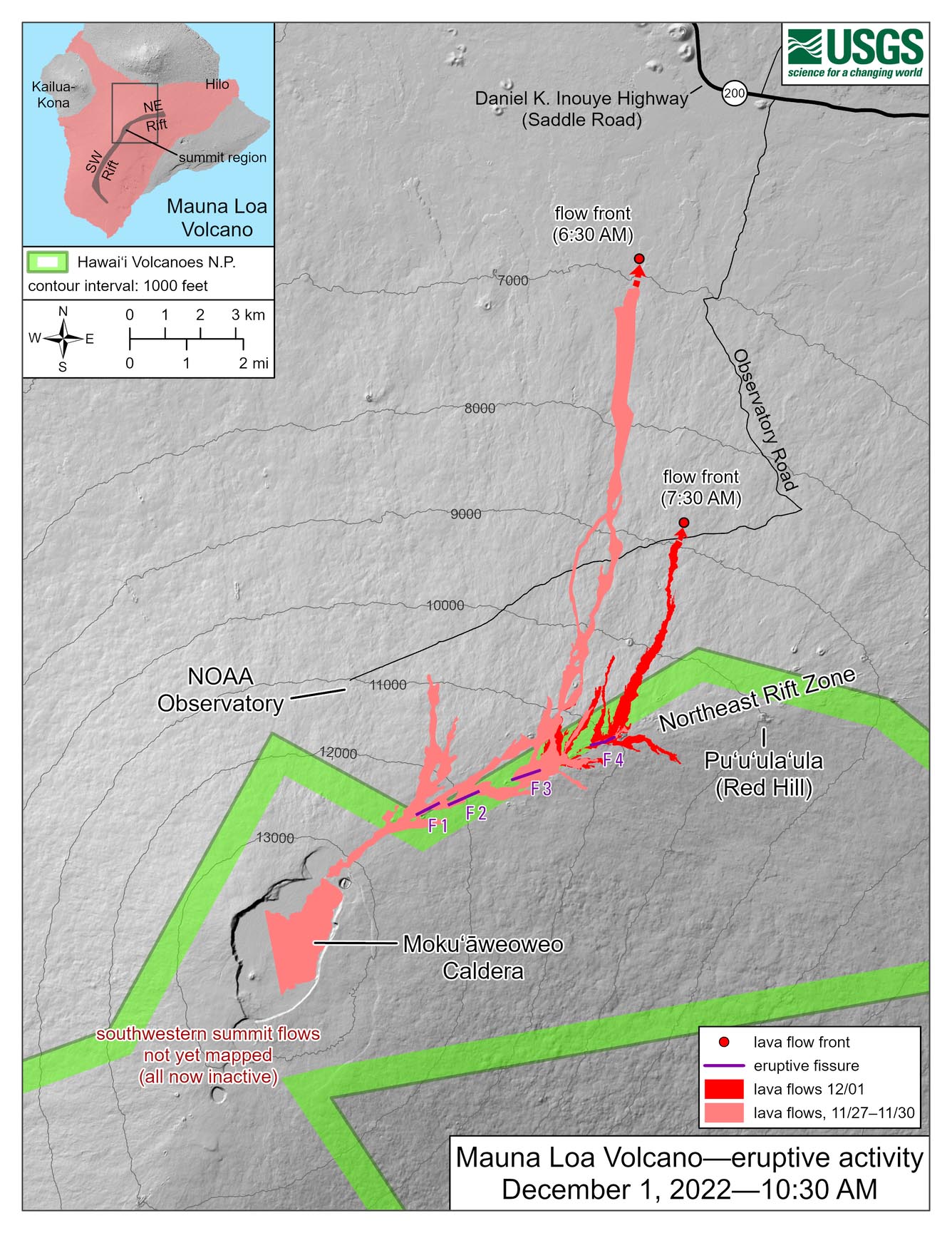 Latest USGS map showing lava flows. Note that 'NOAA Observatory' is same site as MLSO.