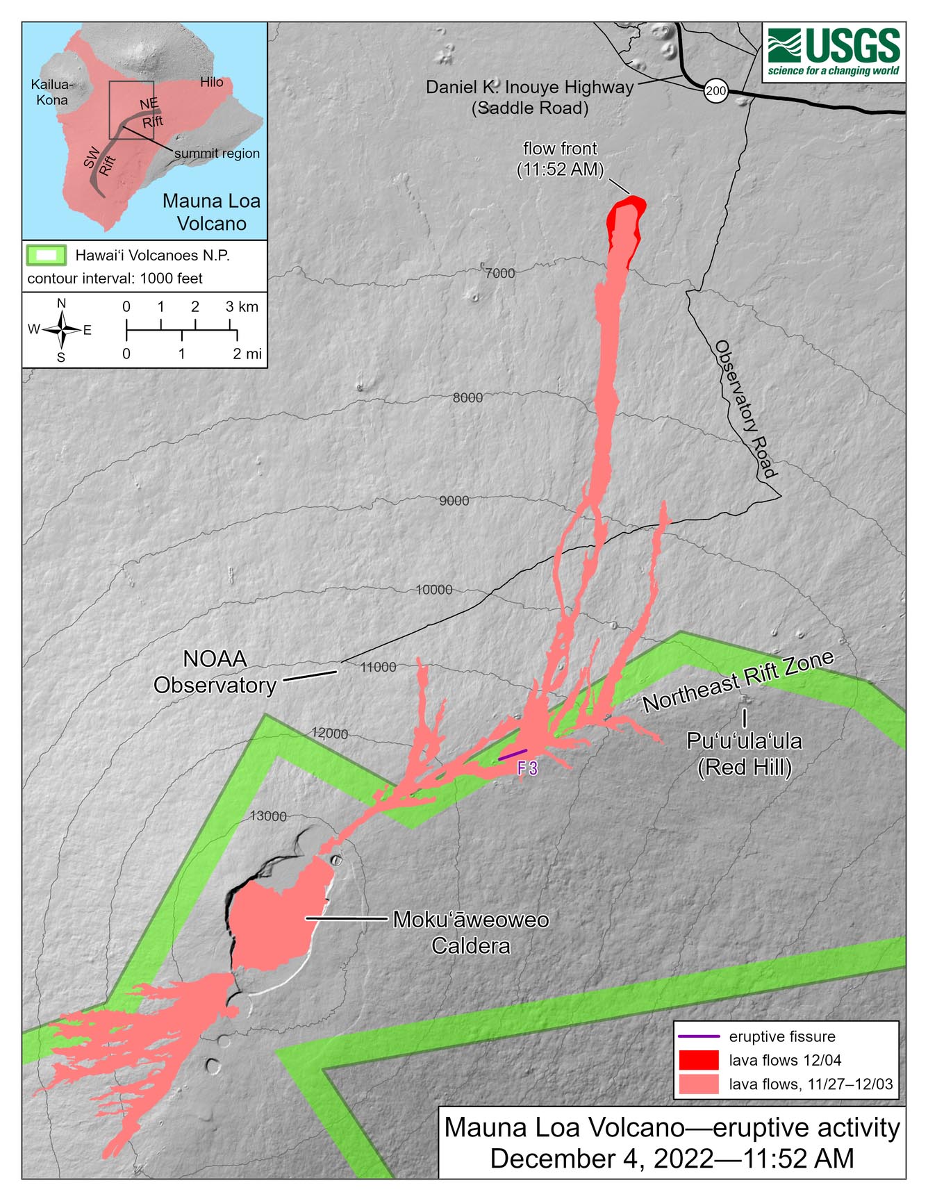 Map of lava flows at 11:52 AM HST 12/4